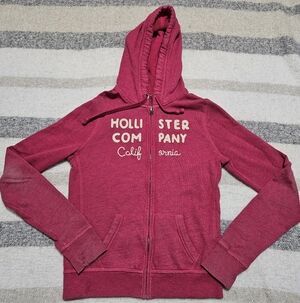 4/$20- Hollister Fuchsia And Cream Zip-Up Hoodie